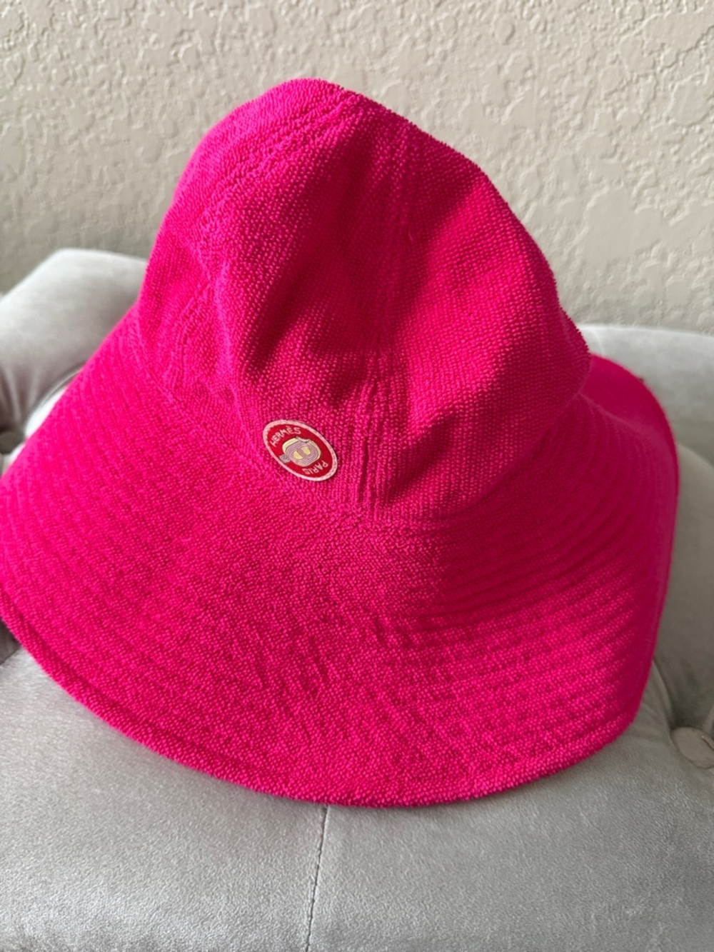 Hermes Hot Pink Bucket Hat with Logo Patch